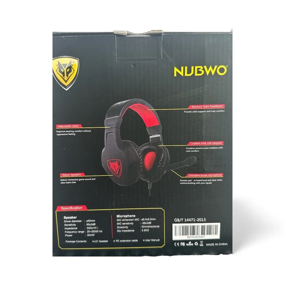 NUBWO U3 Gaming Headset Phone Microphone Adjustable Volume‎ Mute Black Red